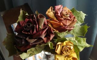 „Pasidaryk pats“ rožės iš klevo lapų: žingsnis po žingsnio su nuotraukomis